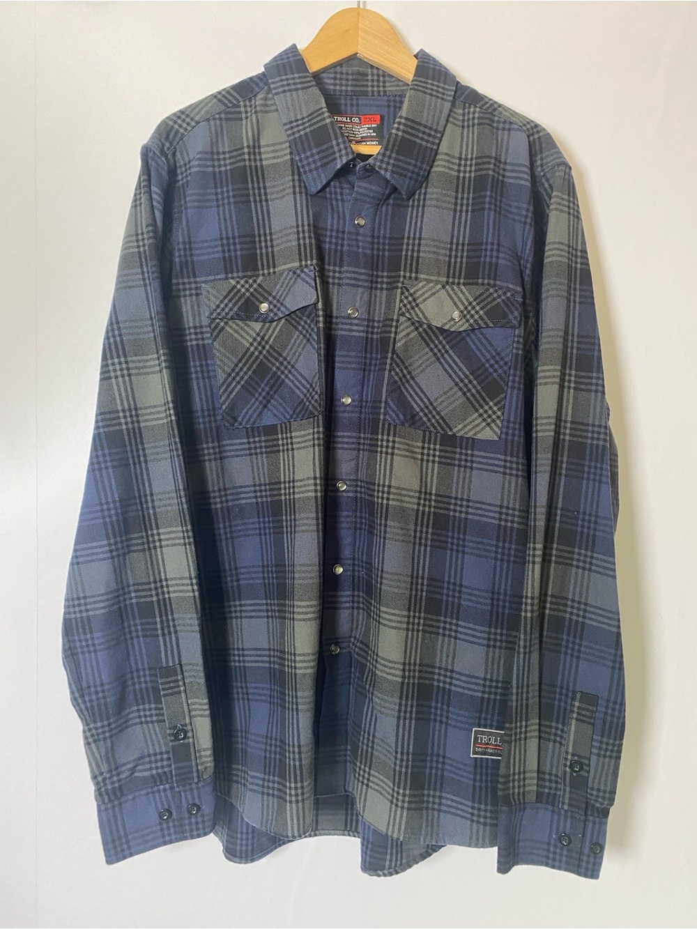 Troll Co.‎ Men's Step Up Flannel Shirt Pearl Snap Brown Plaid 2XL Blue Outdoor